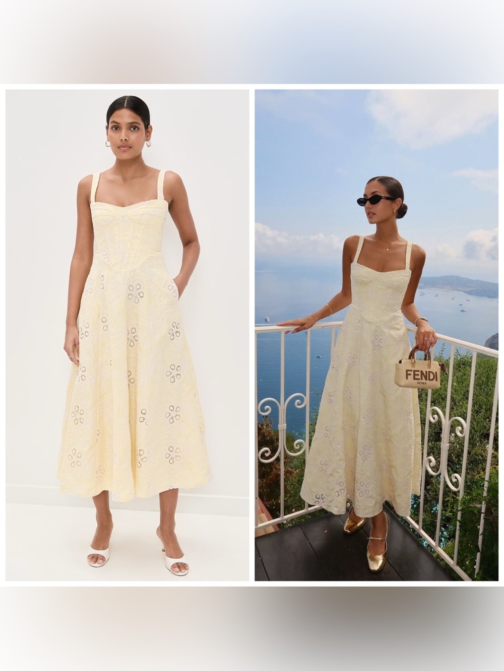 Bardot Lilah Corset Midi Dress Yellow‎ Daisy Floral Embroidered Size 6